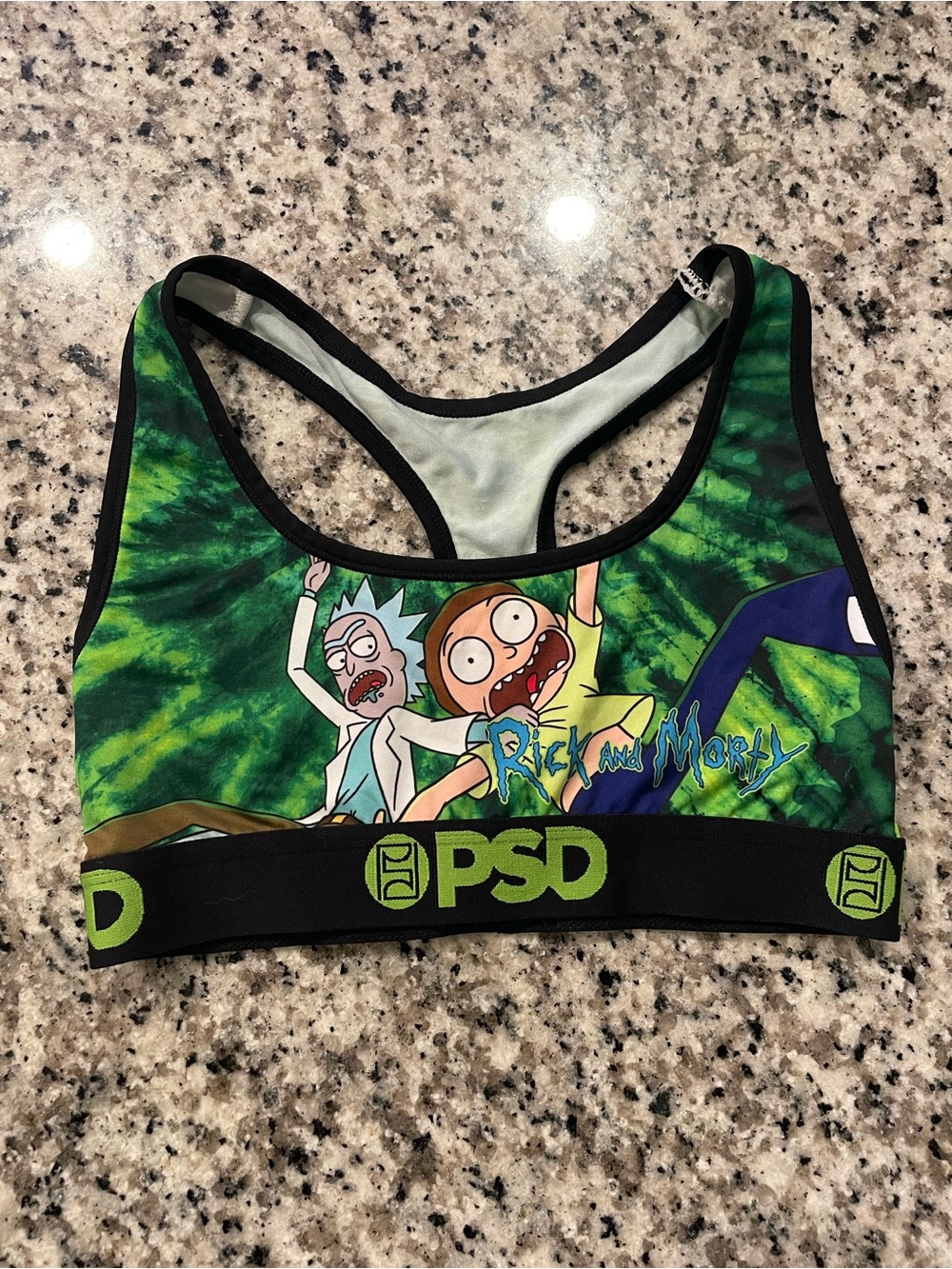 PSD Women’s Rick and Morty Green Tie-Dye Sports Bra Top